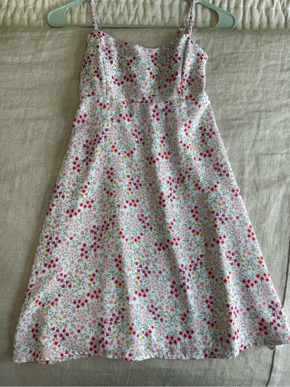 Altar'd State White Floral Spaghetti-Strap Dress with Pink & Yellow Blooms